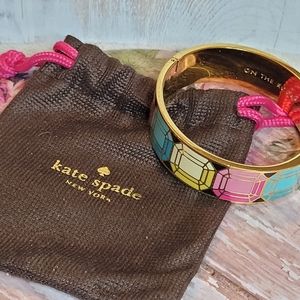 KATE SPADE NEW YORK On The Rocks Hinge Bangle Bracelet Blue Pink Yellow Goldtone